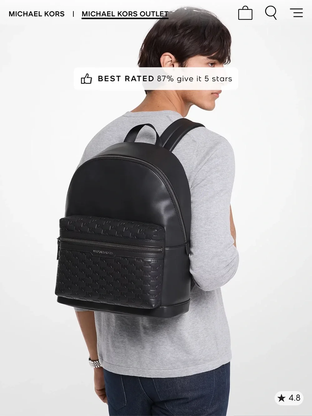 Michael Kors Black Leather Backpack with Embossed Front Pocket